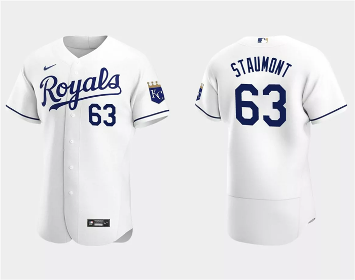 Men's Kansas City Royals #63 Josh Staumont White Flex Base Stitched MLB Jersey Men's Kansas City Royals #63 Josh Staumont White Flex Base Stitched MLB Jersey