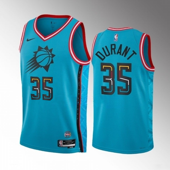 Men's Phoenix Suns #35 Kevin Durant Blue 2022/23 City Edition With NO.6 Patch Stitched Basketball Jersey Men's Phoenix Suns #35 Kevin Durant Blue 2022/23 City Edition With NO.6 Patch Stitched Basketball Jersey