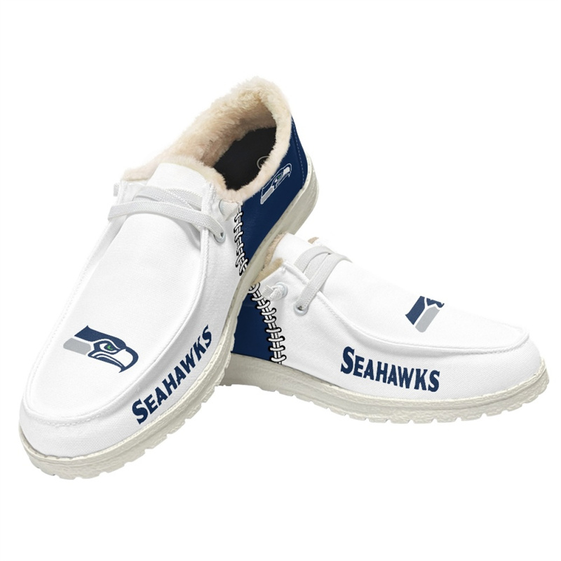 Women's Seattle Seahawks Loafers Lace Up Fuzzy Lined Shoes 001 (Pls check description for details)