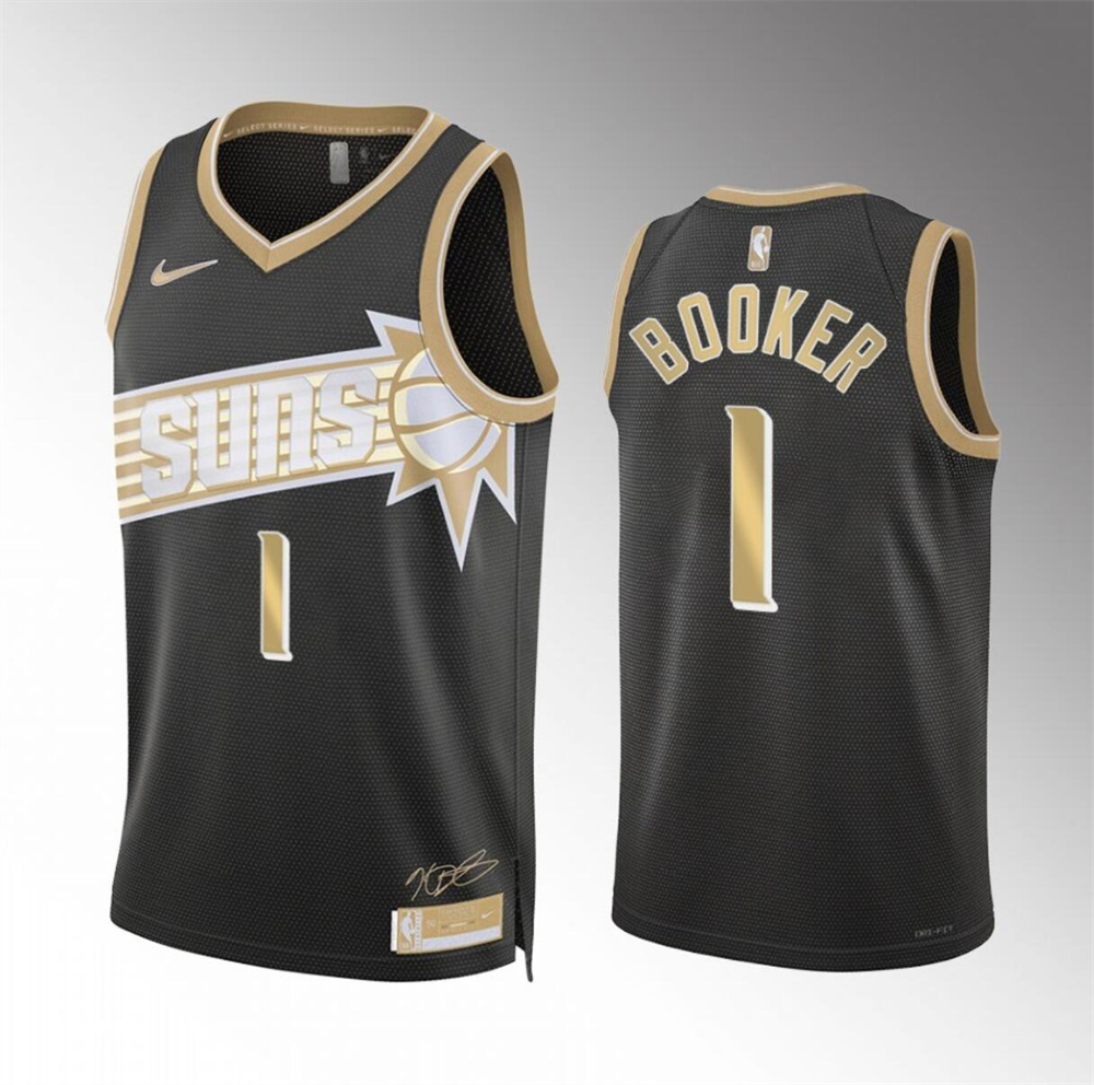 Men's Phoenix Suns #1 Devin Booker Black 2024 Select Series Stitched Basketball Jersey Men's Phoenix Suns #1 Devin Booker Black 2024 Select Series Stitched Basketball Jersey