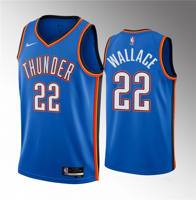 Men's Oklahoma City Thunder #22 Cason Wallace Blue 2023 Draft Icon Edition Stitched Basketball Jersey Men's Oklahoma City Thunder #22 Cason Wallace Blue 2023 Draft Icon Edition Stitched Basketball Jersey