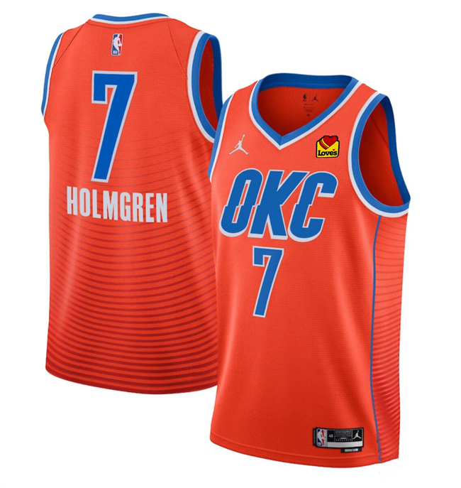 Men's Oklahoma City Thunder #7 Chet Holmgren Orange Statement Edition Stitched Basketball Jersey Men's Oklahoma City Thunder #7 Chet Holmgren Orange Statement Edition Stitched Basketball Jersey