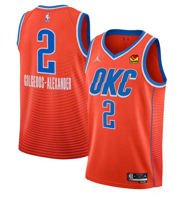 Men's Oklahoma City Thunder #2 Shai Gilgeous-Alexander Orange Statement Edition Stitched Basketball Jersey Men's Oklahoma City Thunder #2 Shai Gilgeous-Alexander Orange Statement Edition Stitched Basketball Jersey
