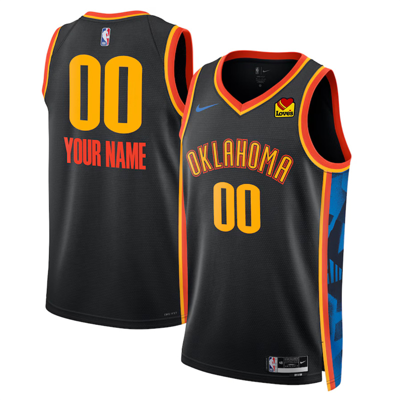 Men's Oklahoma City Thunder Active Player Custom Black 2024/25 City Edition Stitched Basketball Jersey Men's Oklahoma City Thunder Active Player Custom Black 2024/25 City Edition Stitched Basketball Jersey