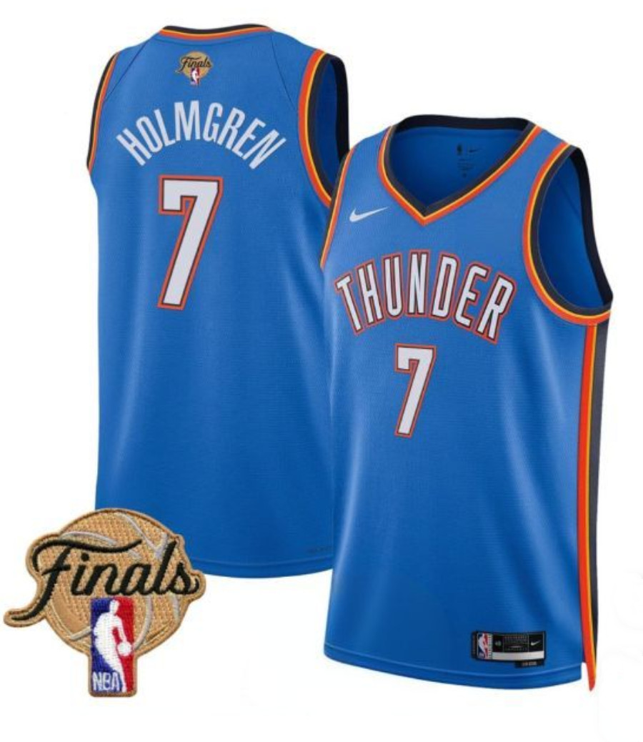 Men's Oklahoma City Thunder #7 Chet Holmgren Blue 2025 Finals Icon Edition Stitched Basketball Jersey Men's Oklahoma City Thunder #7 Chet Holmgren Blue 2025 Finals Icon Edition Stitched Basketball Jersey