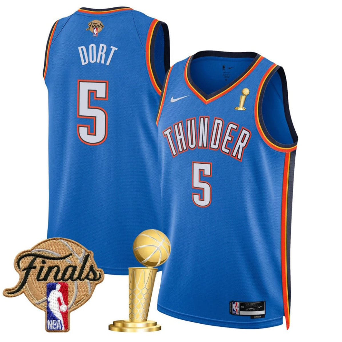 Men's Oklahoma City Thunder #5 Luguentz Dort Blue 2025 Finals Champions Icon Edition Stitched Basketball Jersey