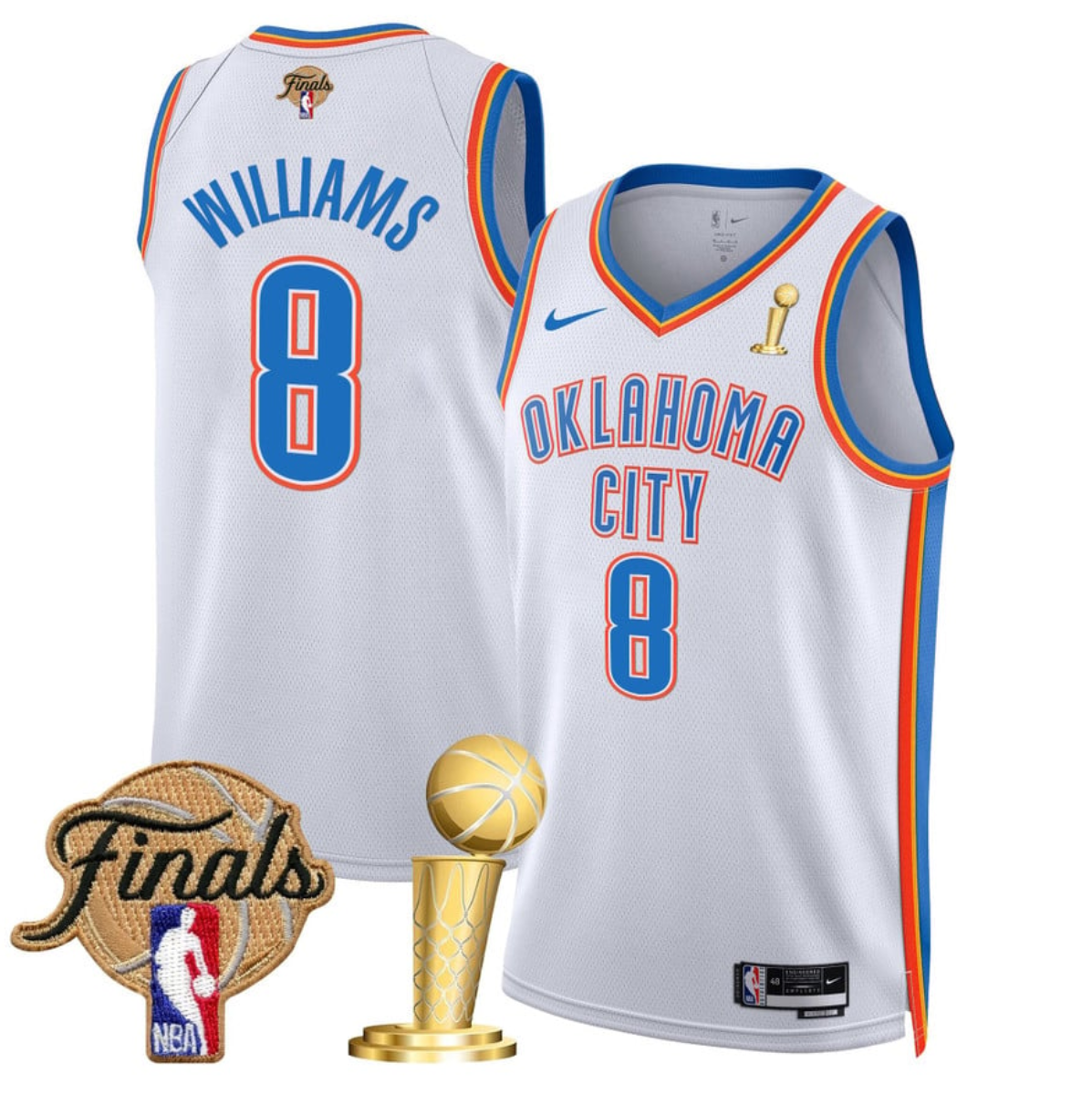 Men's Oklahoma City Thunder #8 Jalen Williams White 2025 Finals Champions Association Edition Stitched Basketball Jersey