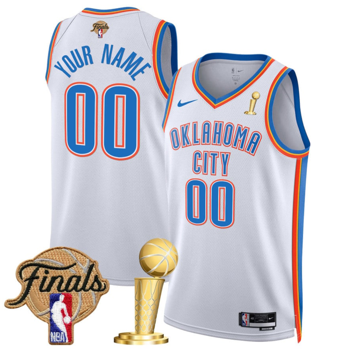 Men's Oklahoma City Thunder Active Player Custom White 2025 Finals Champions Association Edition Stitched Basketball Jersey Men's Oklahoma City Thunder Active Player Custom White 2025 Finals Champions Association Edition Stitched Basketball Jersey
