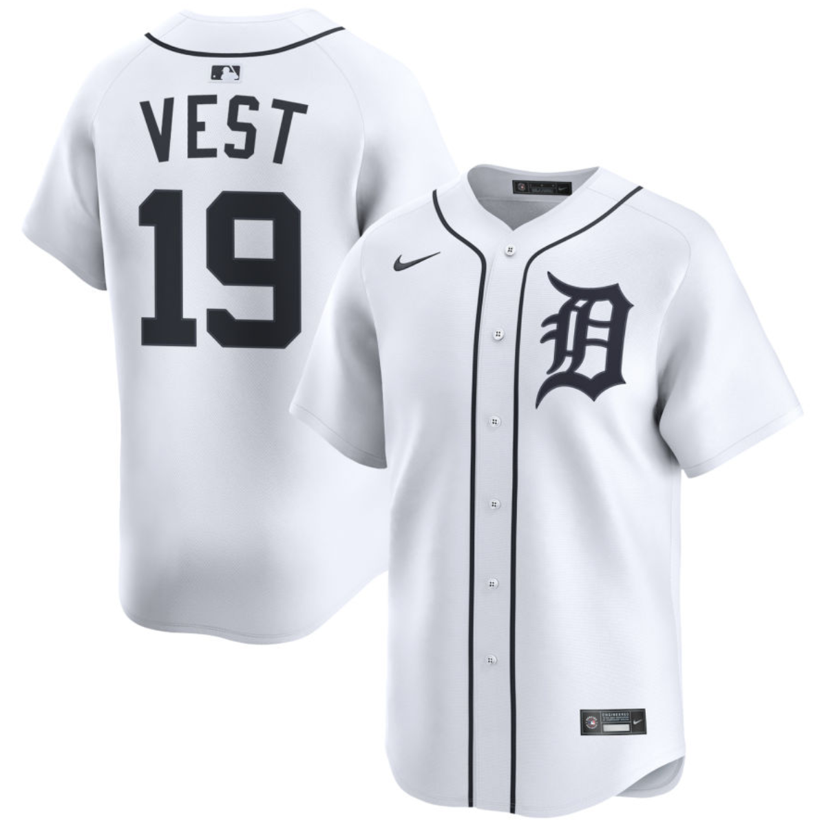 Men's Detroit Tigers #19 Will Vest White 2024 Home Limited Stitched Baseball Jersey Men's Detroit Tigers #19 Will Vest White 2024 Home Limited Stitched Baseball Jersey