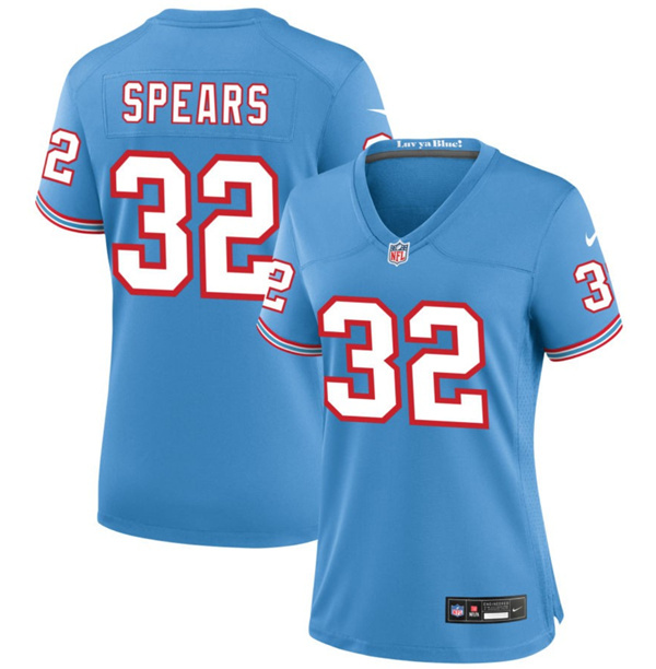 Women's Tennessee Titans #32 Tyjae Spears Blue Throwback Stitched Football Jersey(Run Small) Women's Tennessee Titans #32 Tyjae Spears Blue Throwback Stitched Football Jersey(Run Small)
