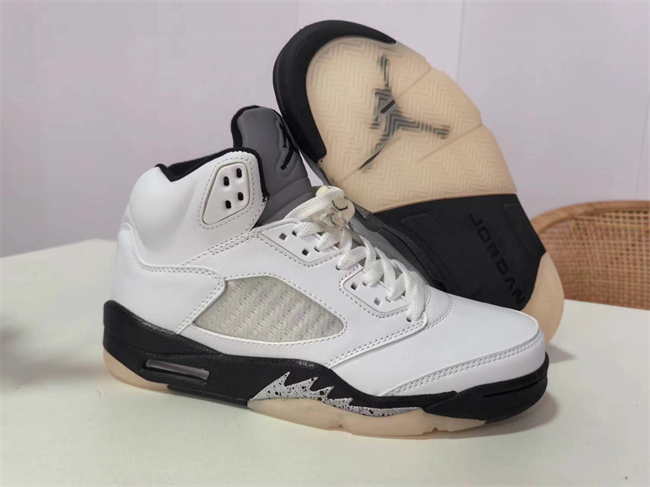 Men's Running Weapon Air Jordan 5 White/Black Shoes 083