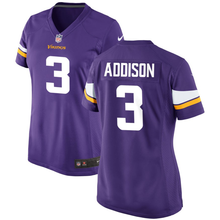 Women's Minnesota Vikings #3 Jordan Addison Purple Stitched Game Jersey(Run Small) Women's Minnesota Vikings #3 Jordan Addison Purple Stitched Game Jersey(Run Small)