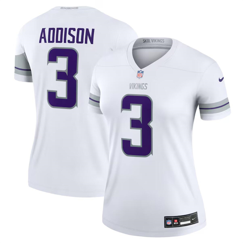 Women's Minnesota Vikings #3 Jordan Addison White Winter Warrior Limited Stitched Jersey(Run Small) Women's Minnesota Vikings #3 Jordan Addison White Winter Warrior Limited Stitched Jersey(Run Small)