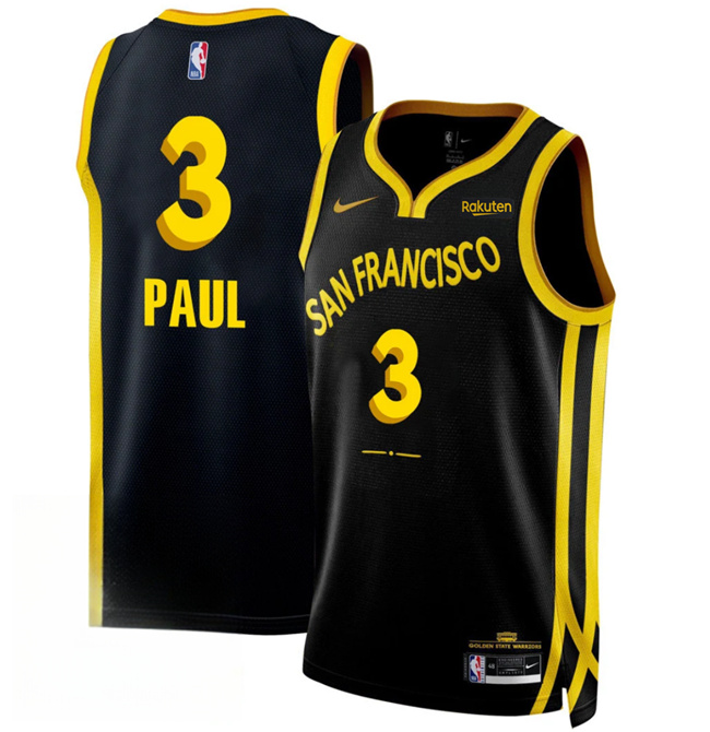 Men's Golden State Warriors #3 Chris Paul Black 2023/24 City Edition Stitched Basketball Jersey Men's Golden State Warriors #3 Chris Paul Black 2023/24 City Edition Stitched Basketball Jersey