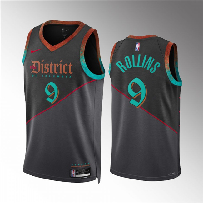 Men's Washington Wizards #9 Ryan Rollins Black 2023/24 City Edition Stitched Basketball Jersey Men's Washington Wizards #9 Ryan Rollins Black 2023/24 City Edition Stitched Basketball Jersey