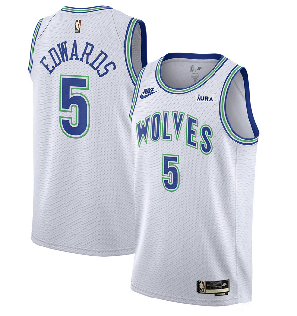 Men's Minnesota Timberwolves #5 Anthony Edwards White 2023/24 Classic Edition Stitched Jersey Men's Minnesota Timberwolves #5 Anthony Edwards White 2023/24 Classic Edition Stitched Jersey