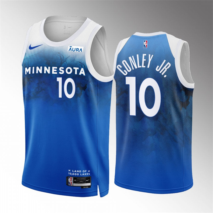 Men's Minnesota Timberwolves #10 Mike Conley Jr. Blue 2023/24 City Edition Stitched Jersey Men's Minnesota Timberwolves #10 Mike Conley Jr. Blue 2023/24 City Edition Stitched Jersey