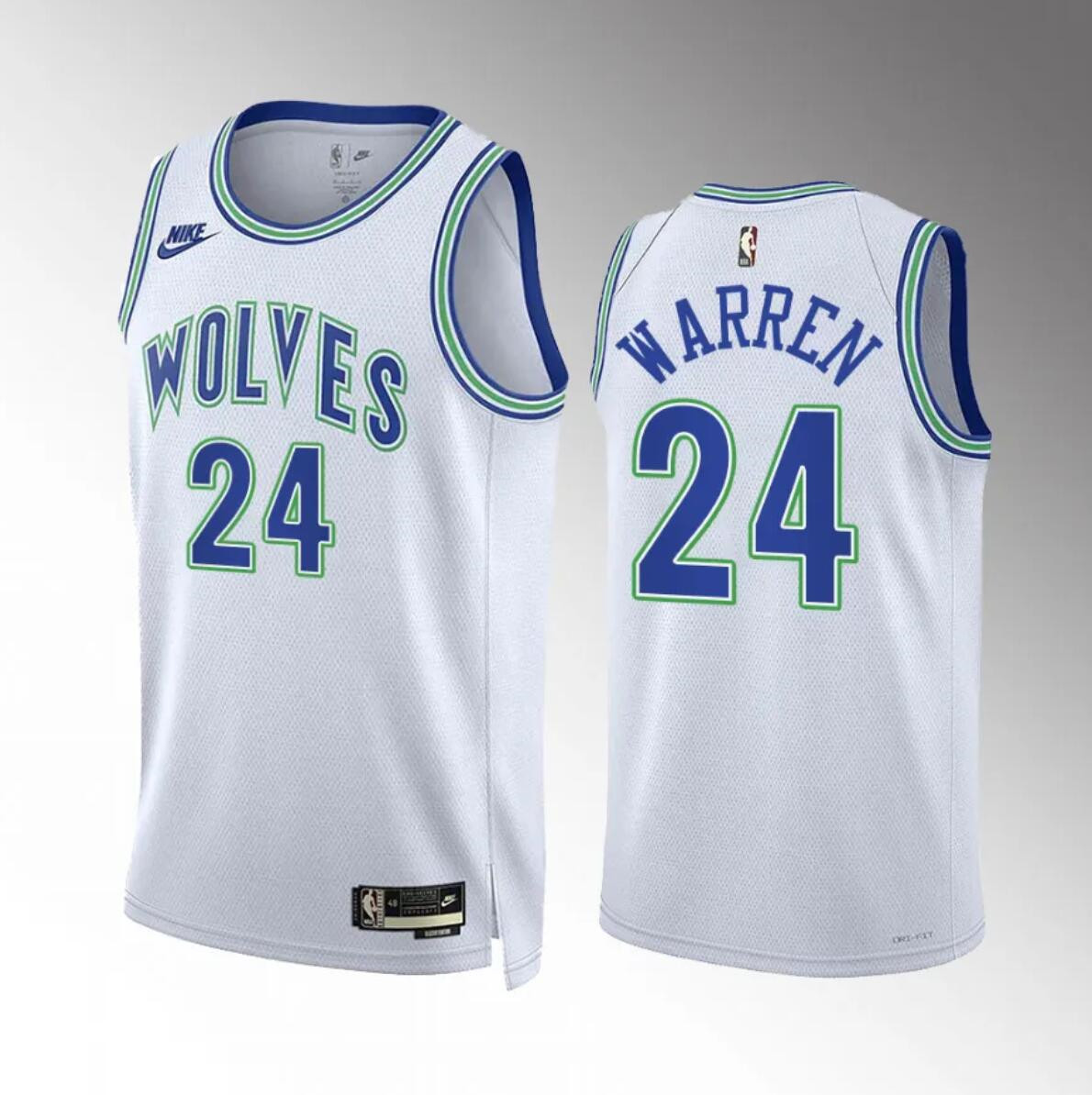 Men's Minnesota Timberwolves #24 Tj Warren White 2023/24 Classic Edition Stitched Jersey Men's Minnesota Timberwolves #24 Tj Warren White 2023/24 Classic Edition Stitched Jersey