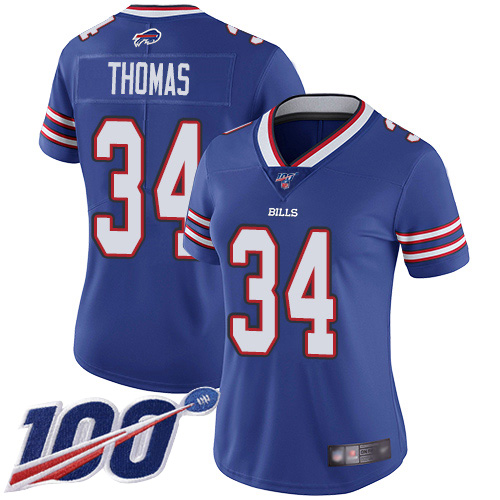 Nike Bills #34 Thurman Thomas Royal Blue Team Color Women's Stitched NFL 100th Season Vapor Limited Jersey Nike Bills #34 Thurman Thomas Royal Blue Team Color Women's Stitched NFL 100th Season Vapor Limited Jersey