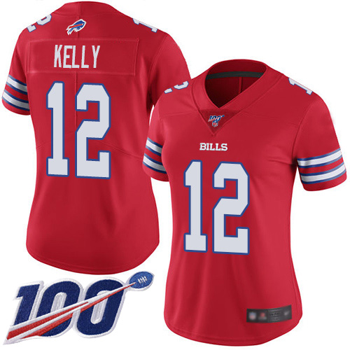 Nike Bills #12 Jim Kelly Red Women's Stitched NFL Limited Rush 100th Season Jersey Nike Bills #12 Jim Kelly Red Women's Stitched NFL Limited Rush 100th Season Jersey