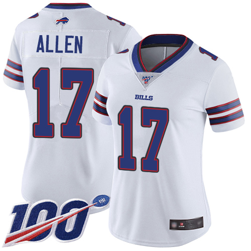 Nike Bills #17 Josh Allen White Women's Stitched NFL 100th Season Vapor Limited Jersey Nike Bills #17 Josh Allen White Women's Stitched NFL 100th Season Vapor Limited Jersey