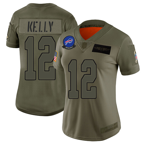 Nike Bills #12 Jim Kelly Camo Women's Stitched NFL Limited 2019 Salute to Service Jersey Nike Bills #12 Jim Kelly Camo Women's Stitched NFL Limited 2019 Salute to Service Jersey