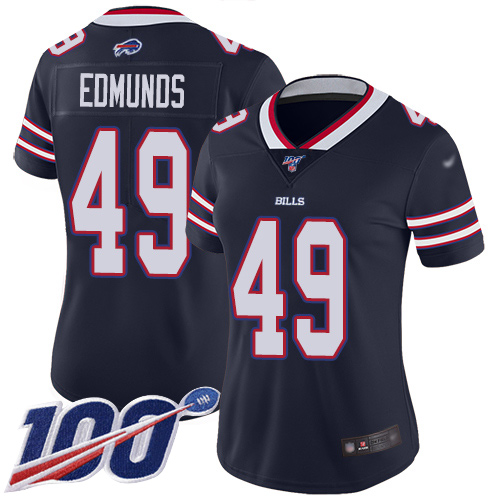 Nike Bills #49 Tremaine Edmunds Navy Women's Stitched NFL Limited Inverted Legend 100th Season Jersey Nike Bills #49 Tremaine Edmunds Navy Women's Stitched NFL Limited Inverted Legend 100th Season Jersey