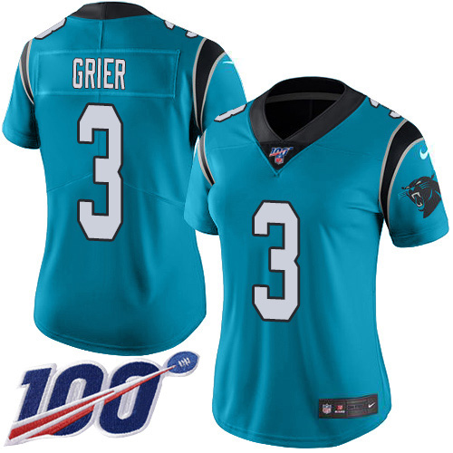 Nike Panthers #3 Will Grier Blue Alternate Women's Stitched NFL 100th Season Vapor Untouchable Limited Jersey Nike Panthers #3 Will Grier Blue Alternate Women's Stitched NFL 100th Season Vapor Untouchable Limited Jersey