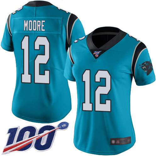 Nike Panthers #12 DJ Moore Blue Alternate Women's Stitched NFL 100th Season Vapor Limited Jersey Nike Panthers #12 DJ Moore Blue Alternate Women's Stitched NFL 100th Season Vapor Limited Jersey