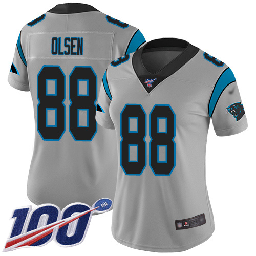 Nike Panthers #88 Greg Olsen Silver Women's Stitched NFL Limited Inverted Legend 100th Season Jersey Nike Panthers #88 Greg Olsen Silver Women's Stitched NFL Limited Inverted Legend 100th Season Jersey