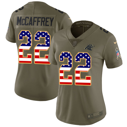 Nike Panthers #22 Christian McCaffrey Olive/USA Flag Women's Stitched NFL Limited 2017 Salute to Service Jersey Nike Panthers #22 Christian McCaffrey Olive/USA Flag Women's Stitched NFL Limited 2017 Salute to Service Jersey