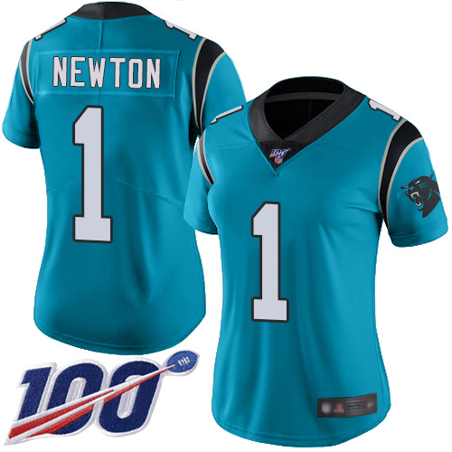 Nike Panthers #1 Cam Newton Blue Women's Stitched NFL Limited Rush 100th Season Jersey Nike Panthers #1 Cam Newton Blue Women's Stitched NFL Limited Rush 100th Season Jersey