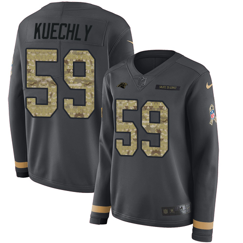 Nike Panthers #59 Luke Kuechly Anthracite Salute to Service Women's Stitched NFL Limited Therma Long Sleeve Jersey Nike Panthers #59 Luke Kuechly Anthracite Salute to Service Women's Stitched NFL Limited Therma Long Sleeve Jersey