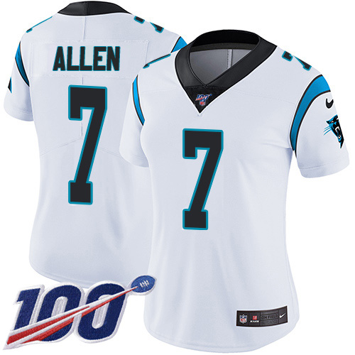 Nike Panthers #7 Kyle Allen White Women's Stitched NFL 100th Season Vapor Limited Jersey Nike Panthers #7 Kyle Allen White Women's Stitched NFL 100th Season Vapor Limited Jersey