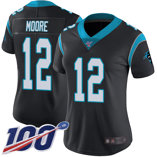 Nike Panthers #12 DJ Moore Black Team Color Women's Stitched NFL 100th Season Vapor Limited Jersey Nike Panthers #12 DJ Moore Black Team Color Women's Stitched NFL 100th Season Vapor Limited Jersey