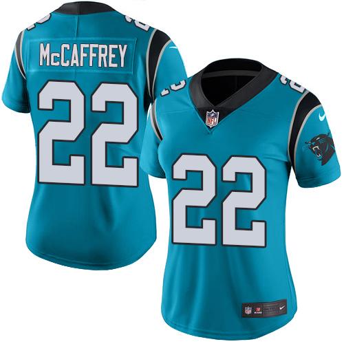 Nike Panthers #22 Christian McCaffrey Blue Women's Stitched NFL Limited Rush Jersey Nike Panthers #22 Christian McCaffrey Blue Women's Stitched NFL Limited Rush Jersey