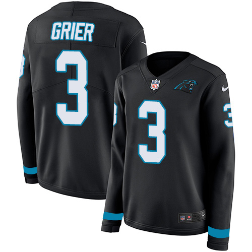 Nike Panthers #3 Will Grier Black Team Color Women's Stitched NFL Limited Therma Long Sleeve Jersey Nike Panthers #3 Will Grier Black Team Color Women's Stitched NFL Limited Therma Long Sleeve Jersey