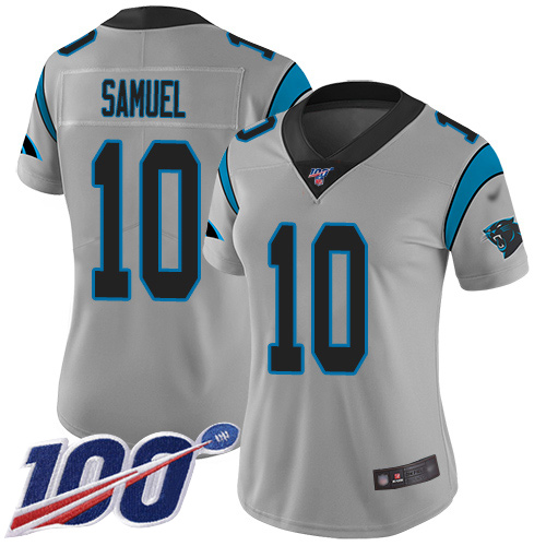 Nike Panthers #10 Curtis Samuel Silver Women's Stitched NFL Limited Inverted Legend 100th Season Jersey Nike Panthers #10 Curtis Samuel Silver Women's Stitched NFL Limited Inverted Legend 100th Season Jersey