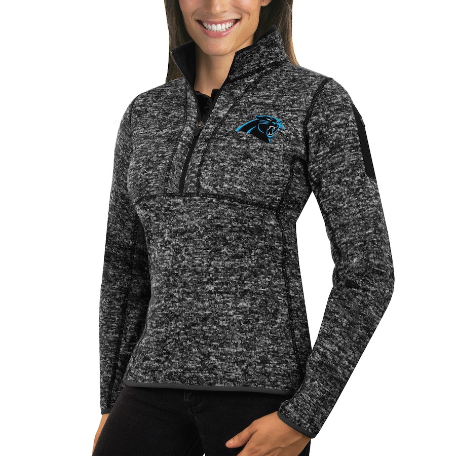 Carolina Panthers Antigua Women's Fortune Half-Zip Sweater Heather Black Carolina Panthers Antigua Women's Fortune Half-Zip Sweater Heather Black