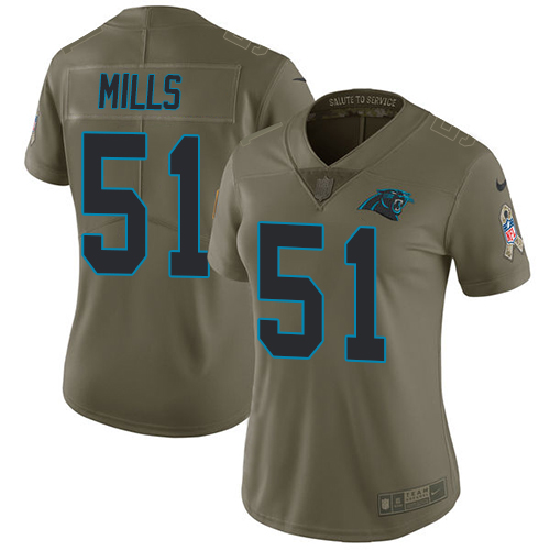Nike Panthers #51 Sam Mills Olive Women's Stitched NFL Limited 2017 Salute to Service Jersey Nike Panthers #51 Sam Mills Olive Women's Stitched NFL Limited 2017 Salute to Service Jersey