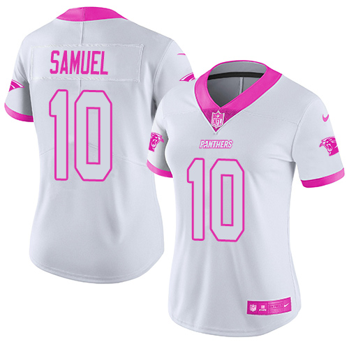 Nike Panthers #10 Curtis Samuel White/Pink Women's Stitched NFL Limited Rush Fashion Jersey Nike Panthers #10 Curtis Samuel White/Pink Women's Stitched NFL Limited Rush Fashion Jersey