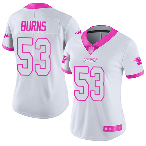 Nike Panthers #53 Brian Burns White/Pink Women's Stitched NFL Limited Rush Fashion Jersey Nike Panthers #53 Brian Burns White/Pink Women's Stitched NFL Limited Rush Fashion Jersey