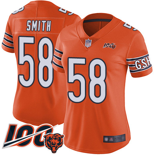 Nike Bears #58 Roquan Smith Orange Women's Stitched NFL Limited Rush 100th Season Jersey Nike Bears #58 Roquan Smith Orange Women's Stitched NFL Limited Rush 100th Season Jersey