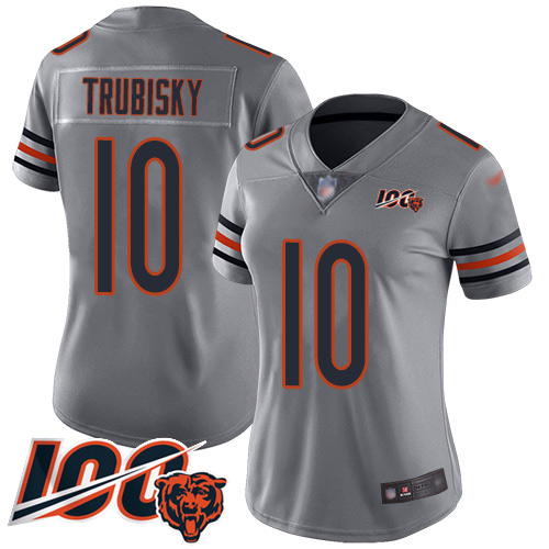 Nike Bears #10 Mitchell Trubisky Silver Women's Stitched NFL Limited Inverted Legend 100th Season Jersey Nike Bears #10 Mitchell Trubisky Silver Women's Stitched NFL Limited Inverted Legend 100th Season Jersey
