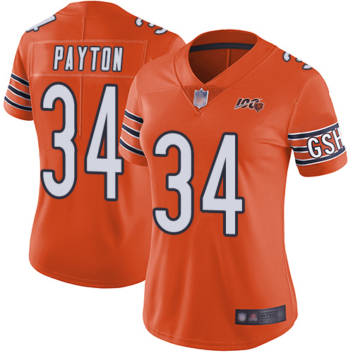 Nike Bears #34 Walter Payton Orange Women's Stitched NFL Limited Rush 100th Season Jersey Nike Bears #34 Walter Payton Orange Women's Stitched NFL Limited Rush 100th Season Jersey