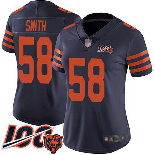Nike Bears #58 Roquan Smith Navy Blue Alternate Women's Stitched NFL 100th Season Vapor Limited Jersey Nike Bears #58 Roquan Smith Navy Blue Alternate Women's Stitched NFL 100th Season Vapor Limited Jersey