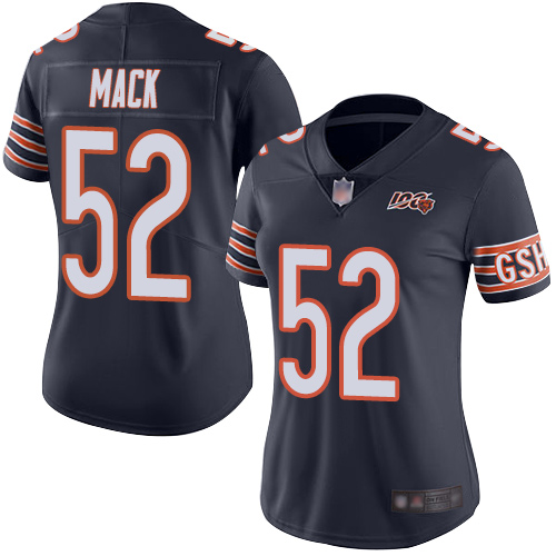 Nike Bears #52 Khalil Mack Navy Blue Team Color Women's Stitched NFL 100th Season Vapor Limited Jersey Nike Bears #52 Khalil Mack Navy Blue Team Color Women's Stitched NFL 100th Season Vapor Limited Jersey