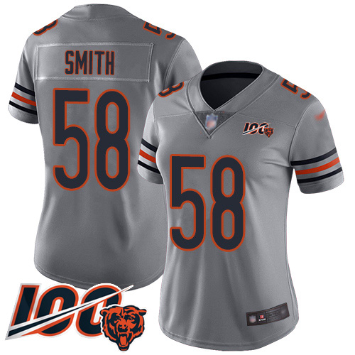 Nike Bears #58 Roquan Smith Silver Women's Stitched NFL Limited Inverted Legend 100th Season Jersey Nike Bears #58 Roquan Smith Silver Women's Stitched NFL Limited Inverted Legend 100th Season Jersey