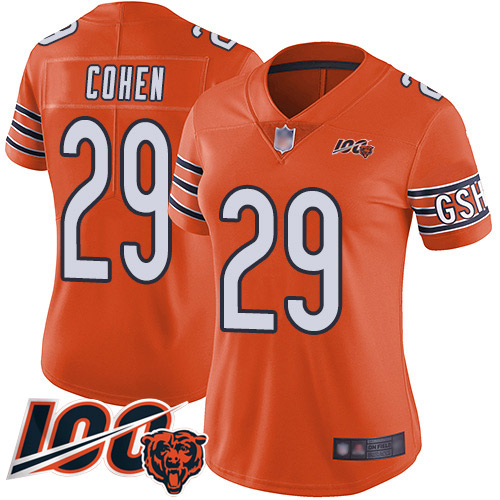 Nike Bears #29 Tarik Cohen Orange Women's Stitched NFL Limited Rush 100th Season Jersey Nike Bears #29 Tarik Cohen Orange Women's Stitched NFL Limited Rush 100th Season Jersey