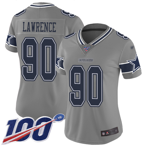 Nike Cowboys #90 Demarcus Lawrence Gray Women's Stitched NFL Limited Inverted Legend 100th Season Jersey Nike Cowboys #90 Demarcus Lawrence Gray Women's Stitched NFL Limited Inverted Legend 100th Season Jersey